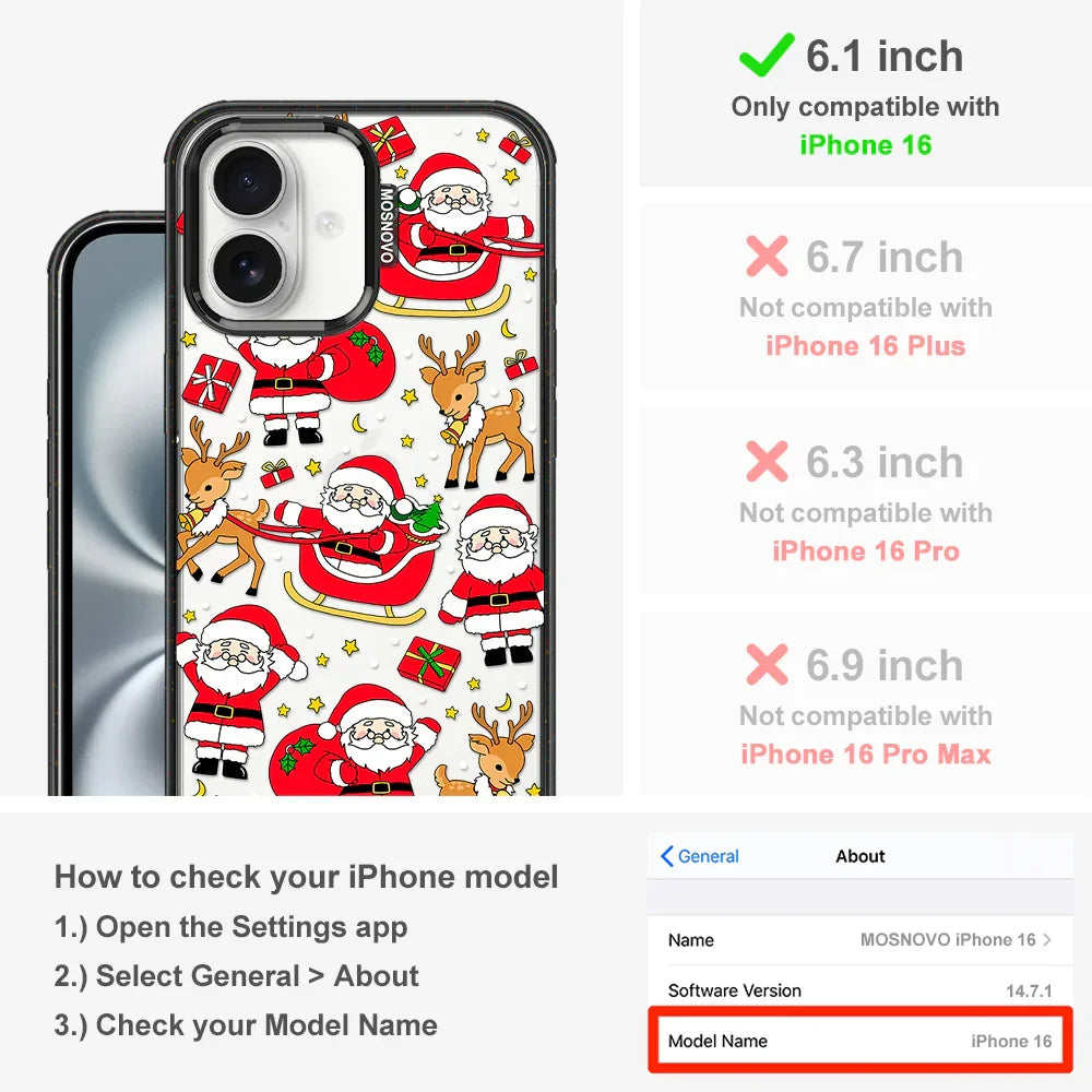 Cute Santa Claus Deer Phone Case - iPhone 16 Case Clear Black ShockStone
