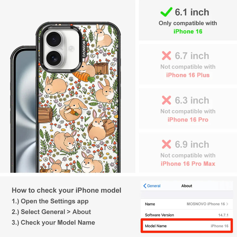 Cute Bunny Garden Phone Case - iPhone 16 Case Clear Black ShockStone
