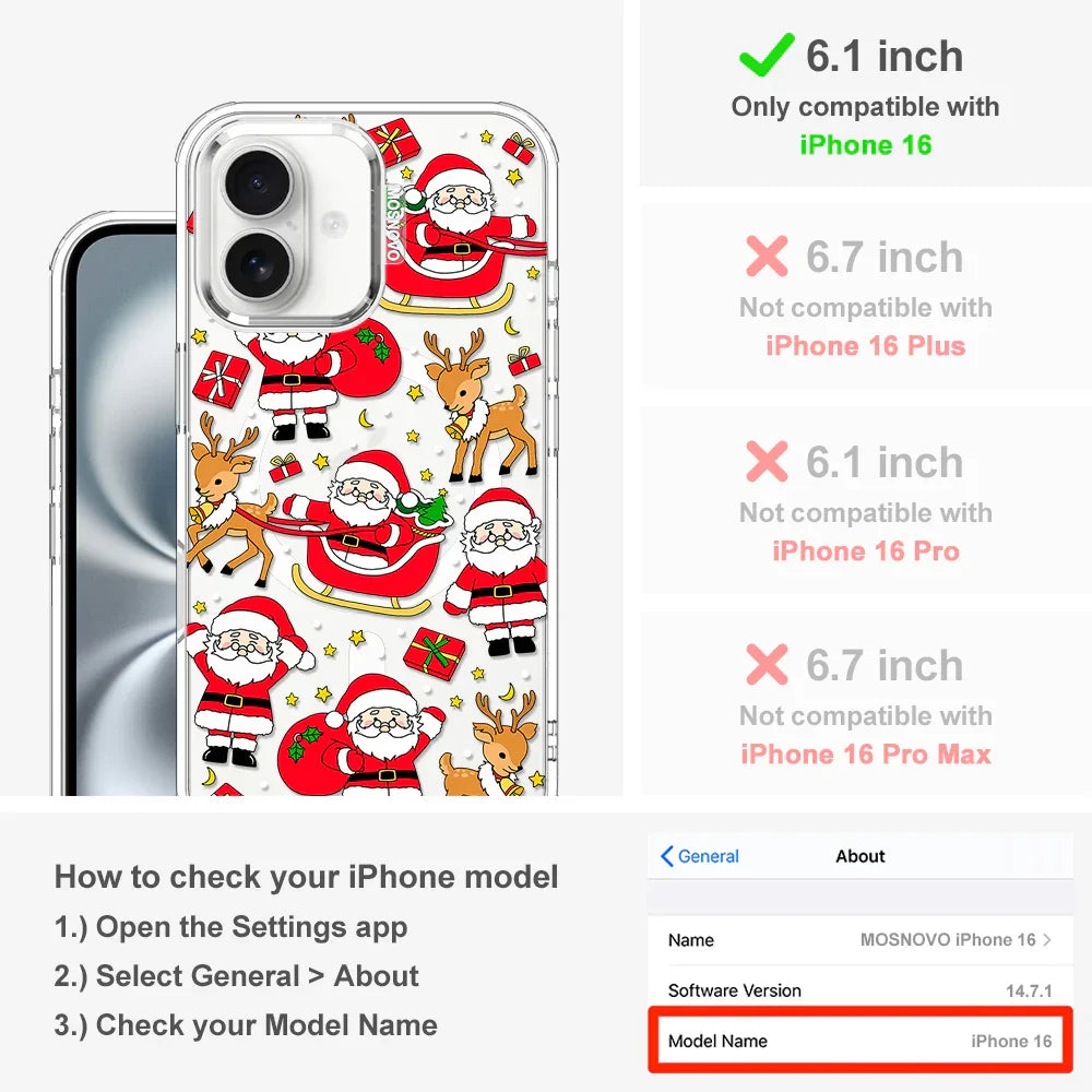 Cute Santa Claus Deer Phone Case - iPhone 16 Case Clear With MagSafe