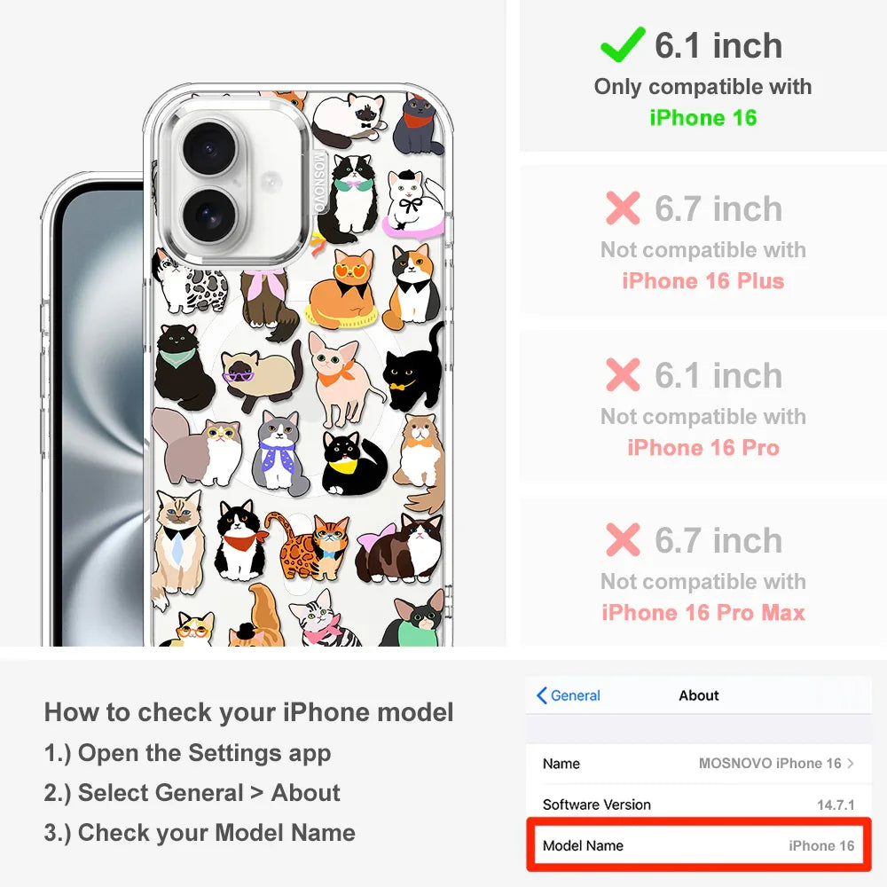 Cute Cat Phone Case - iPhone 16 Case Clear With MagSafe