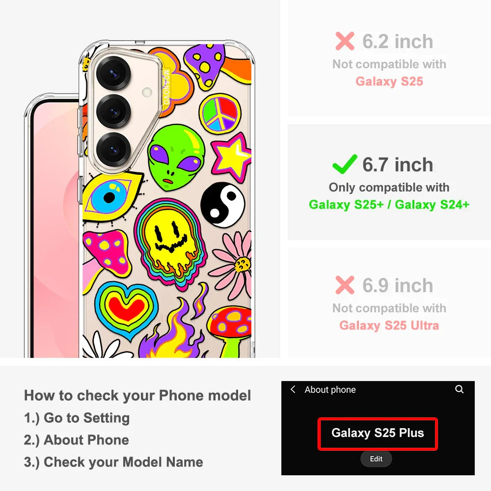 Hippie Rainbow Face Love Phone Case - Samsung Galaxy S24 Plus Case Clear