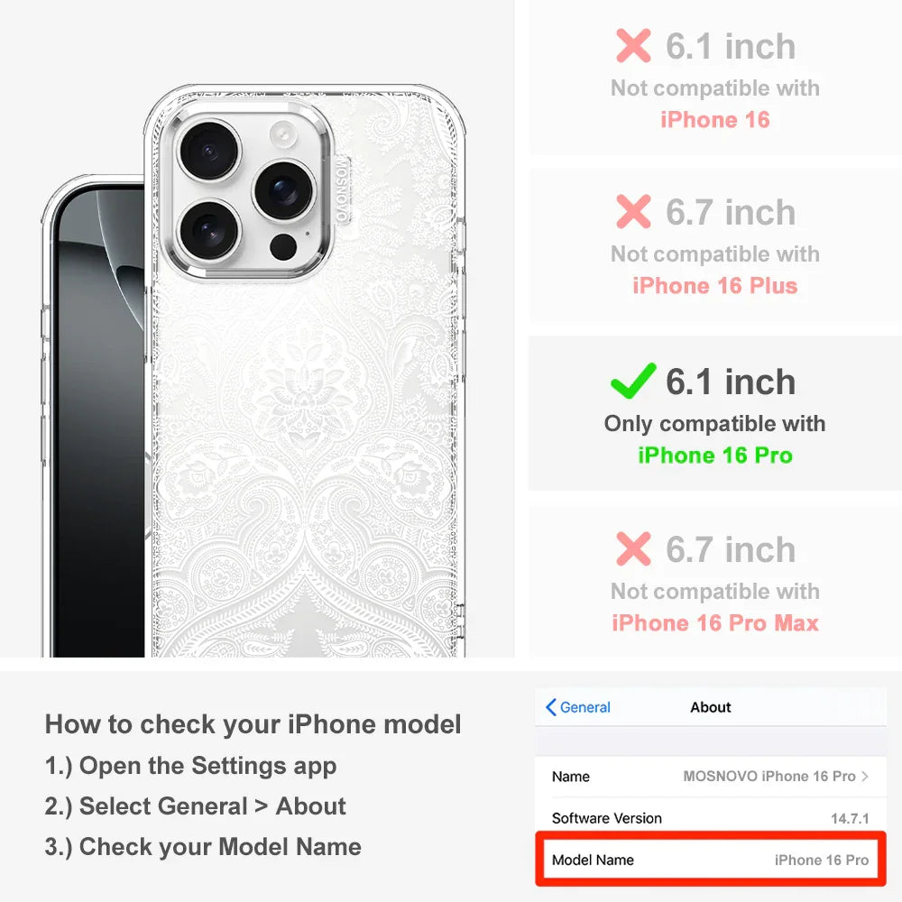 White Damask Phone Case - iPhone 16 Pro Case Clear