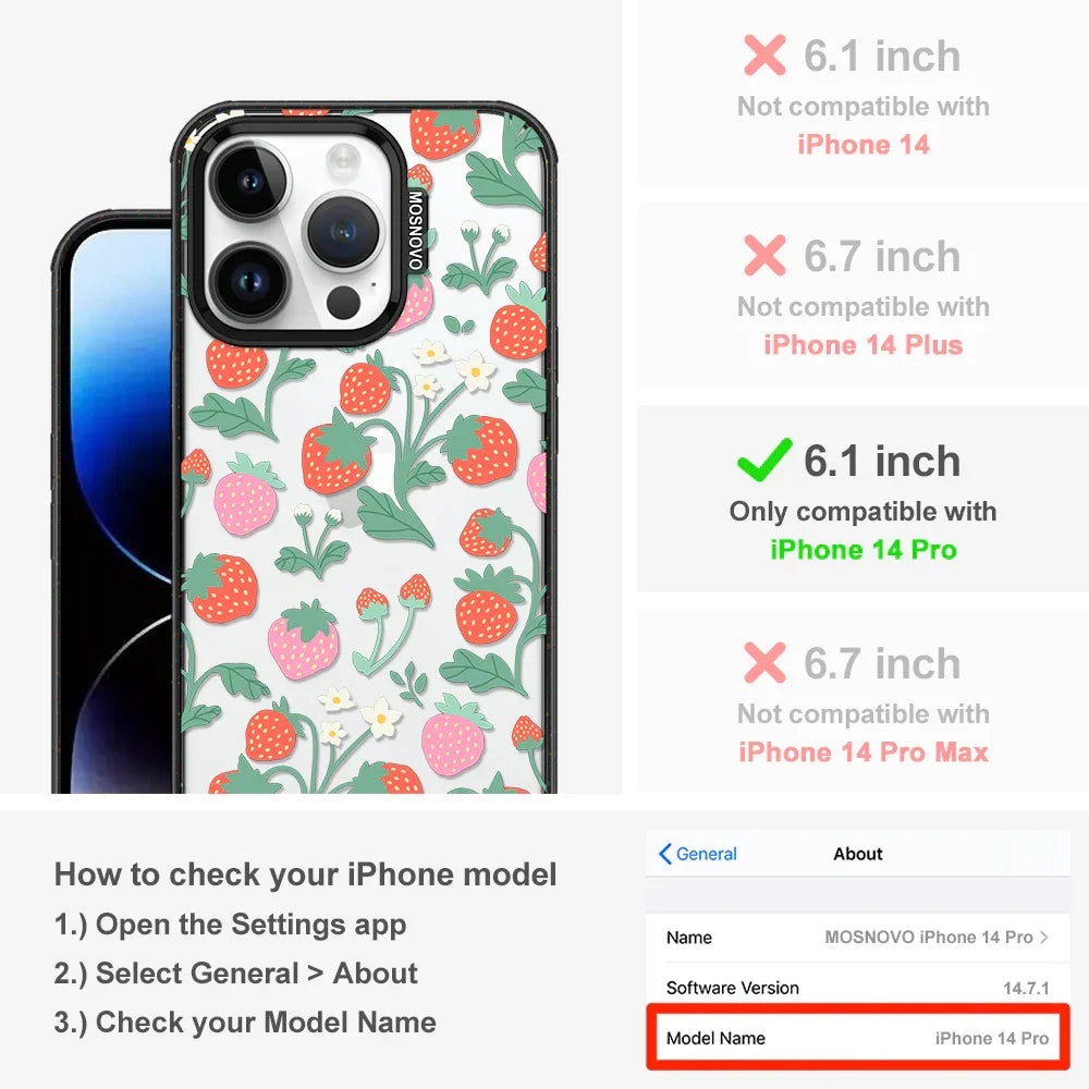 Cute Strawberry Phone Case - iPhone 14 Pro Case Clear Black ShockStone