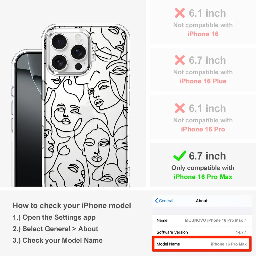 Abstract Face Line Art Phone Case - iPhone 16 Pro Max Case Clear