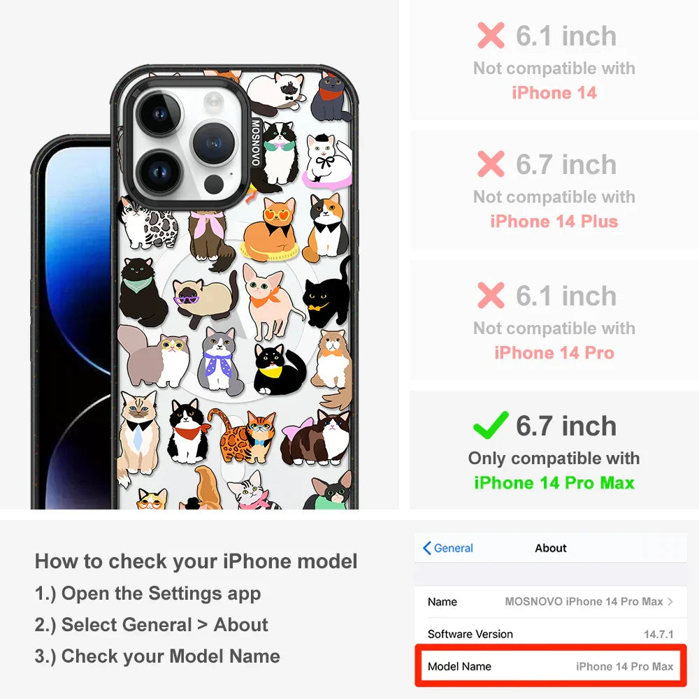Cute Cat Phone Case - iPhone 14 Pro Max Case Clear Black ShockStone With MagSafe