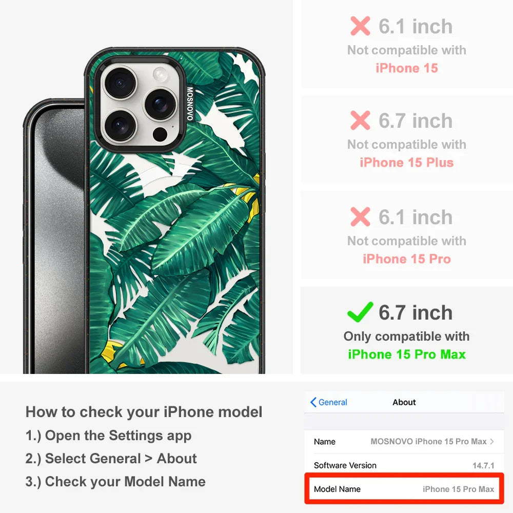 Banana Leaf Phone Case - iPhone 15 Pro Max Case Clear Black ShockStone With MagSafe