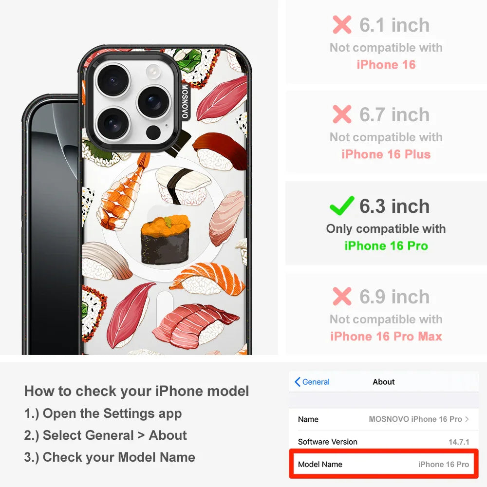Sushi Phone Case - iPhone 16 Pro Case Clear Black ShockStone With MagSafe
