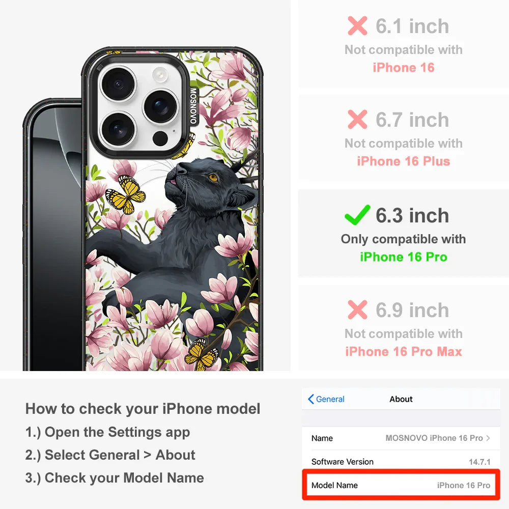 Black Leopard Garden Phone Case - iPhone 16 Pro Case Clear Black ShockStone With MagSafe