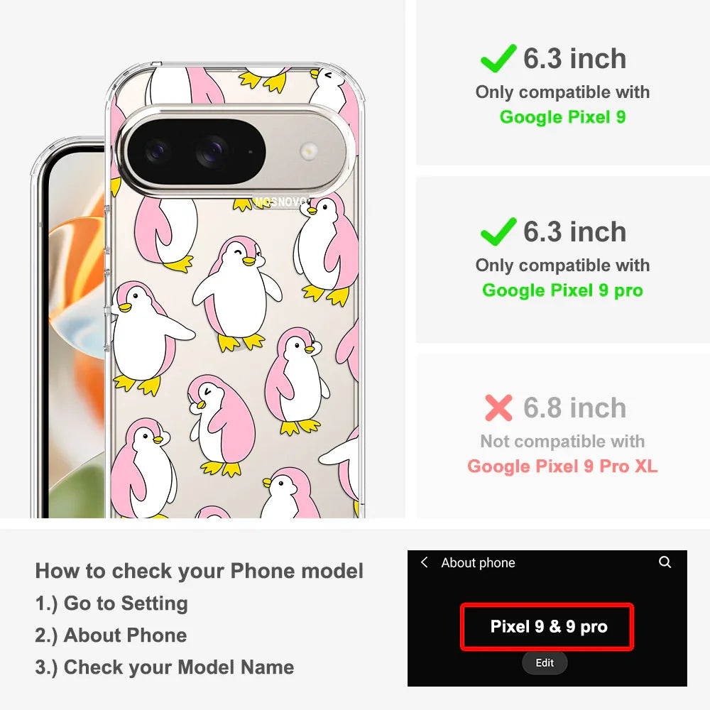 Pink Penguins Phone Case - Google Pixel 9 Pro Case Clear