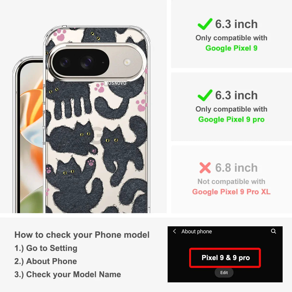 Black Furry Cat Phone Case - Google Pixel 9 Pro Case Clear