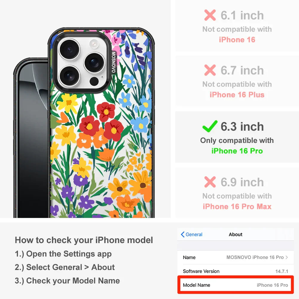 Spring Botanical Flower Floral Phone Case - iPhone 16 Pro Case Clear Black ShockStone