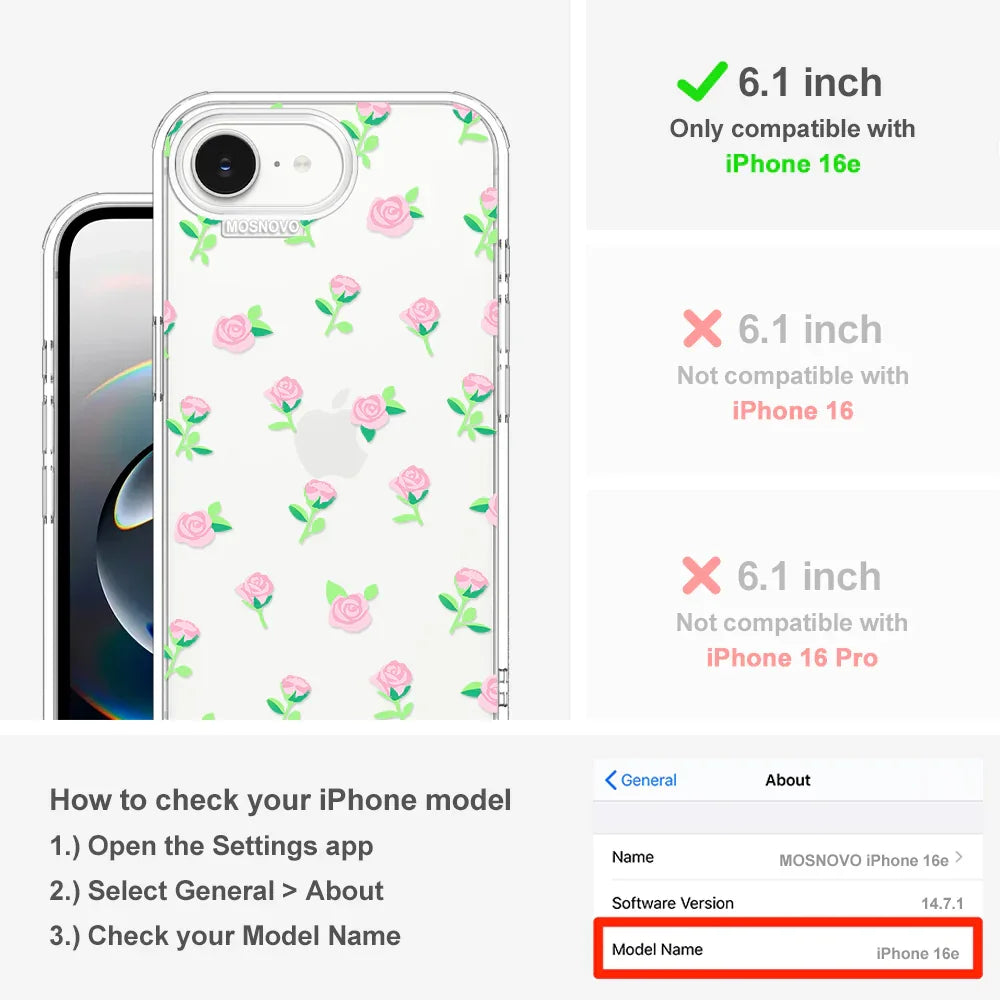 Pink Rose Floral Phone Case - iPhone 16e Case Clear