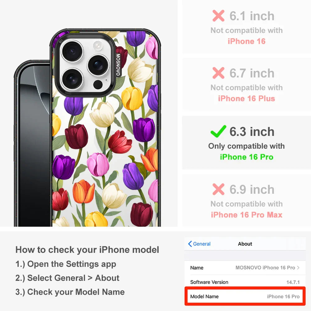 Colorful Tulips Phone Case - iPhone 16 Pro Case Clear Black ShockStone