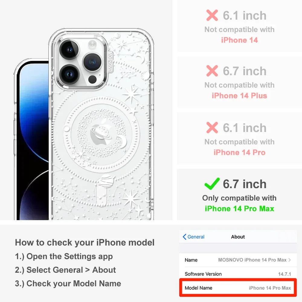 White Galaxy Phone Case - iPhone 14 Pro Max Case Clear With MagSafe