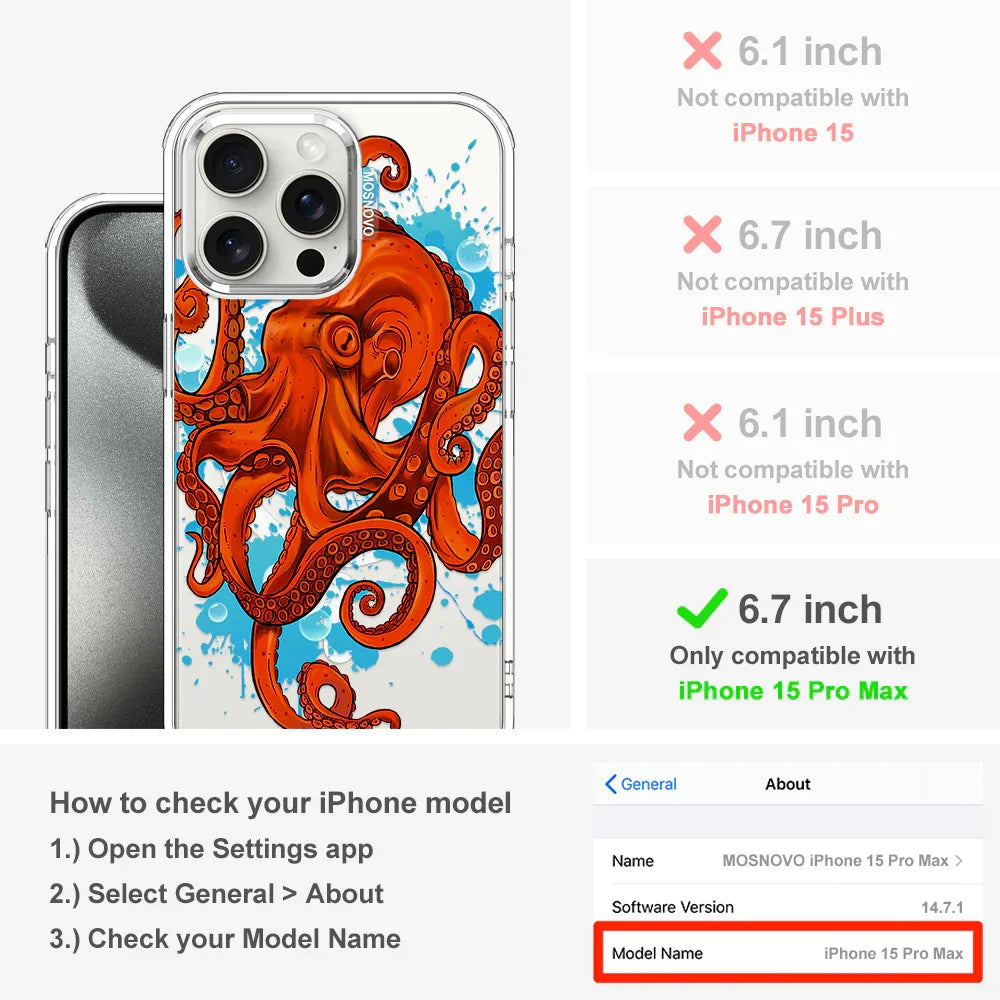 Octopus Phone Case - iPhone 15 Pro Max Case Clear With MagSafe