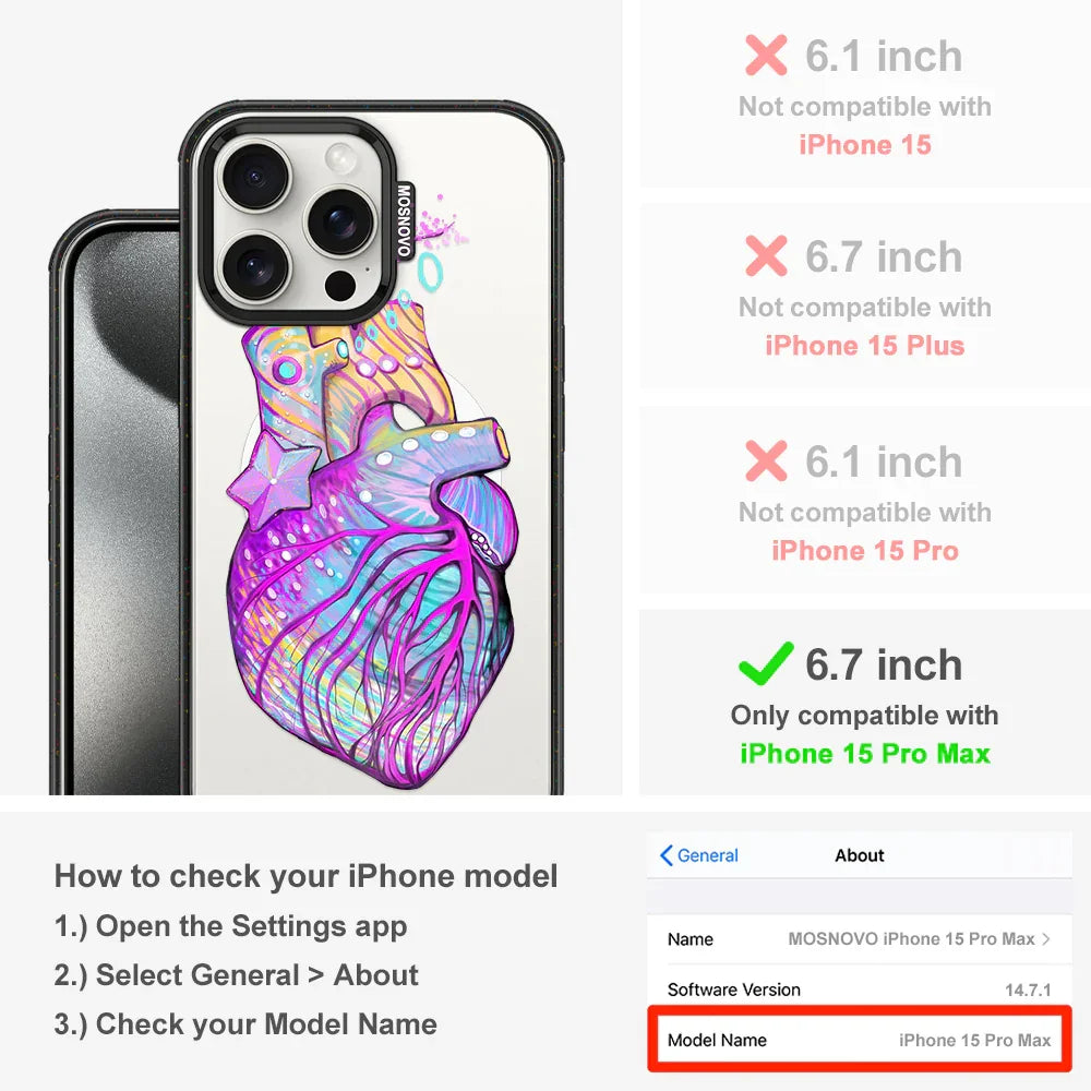 Art of Heart Phone Case - iPhone 15 Pro Max Case Clear Black ShockStone With MagSafe