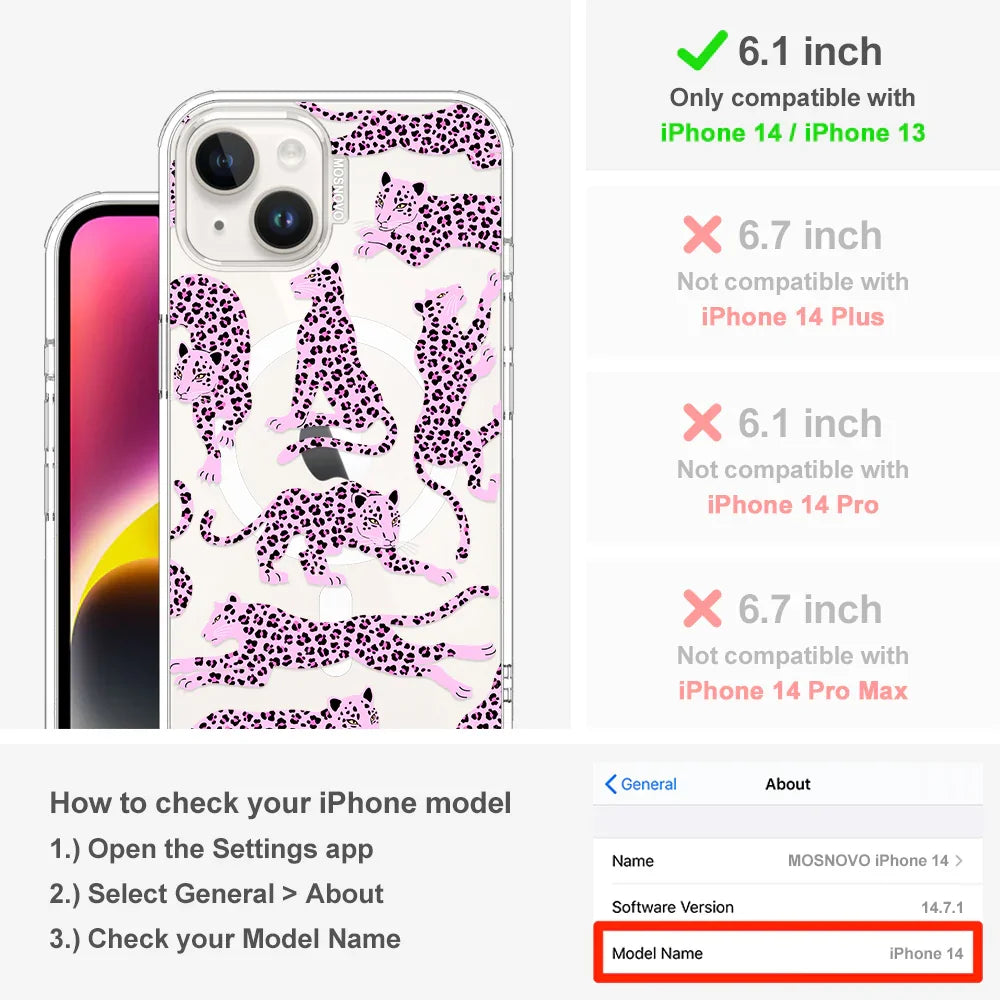 Pink Leopard Phone Case - iPhone 14 Case Clear With MagSafe