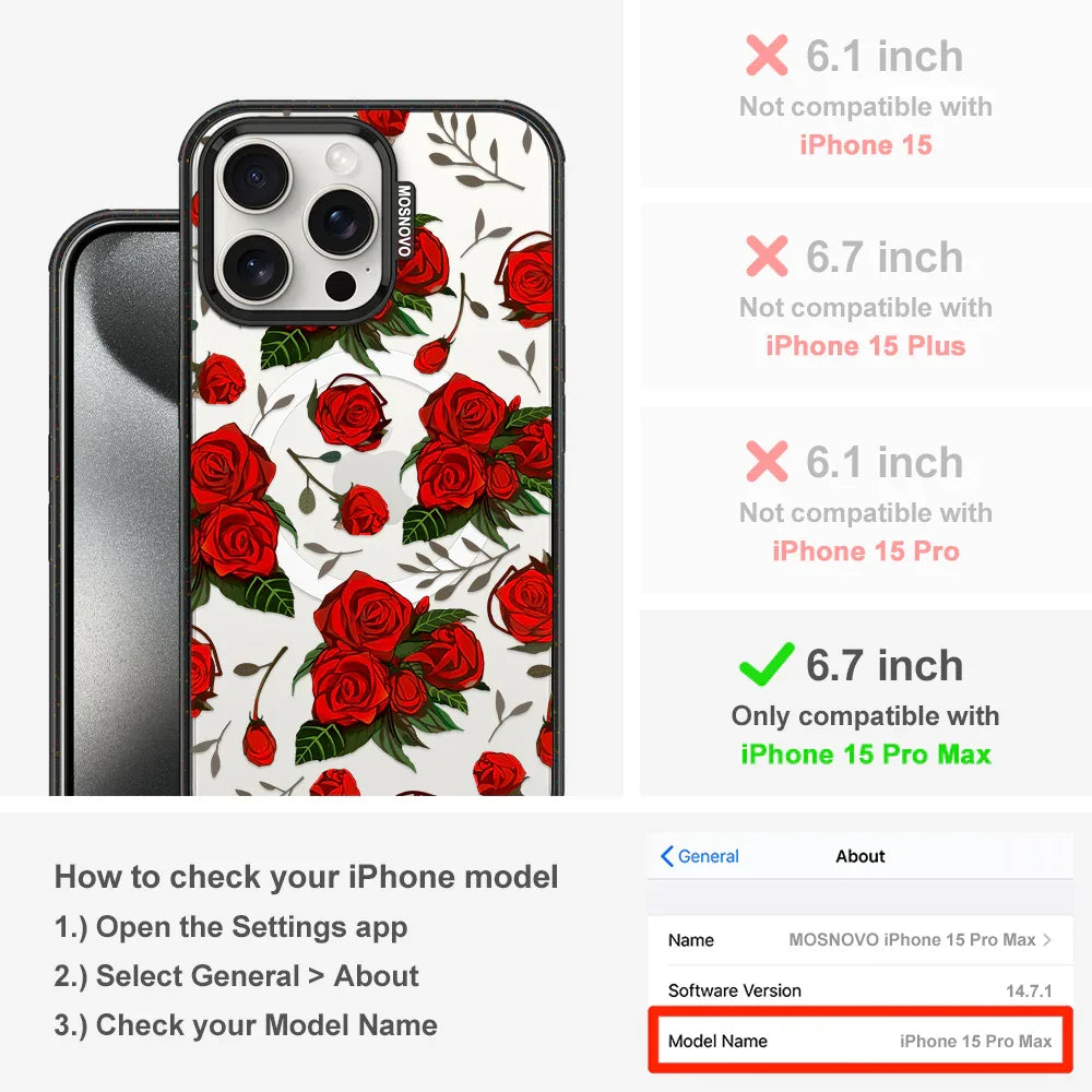 Roses Phone Case - iPhone 15 Pro Max Case Clear Black ShockStone With MagSafe