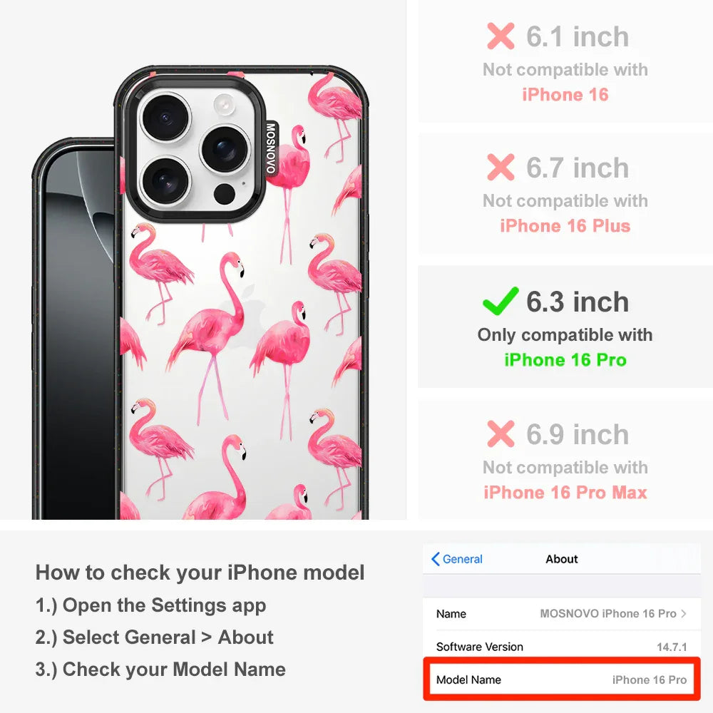 Flamingo Phone Case - iPhone 16 Pro Case Clear Black ShockStone
