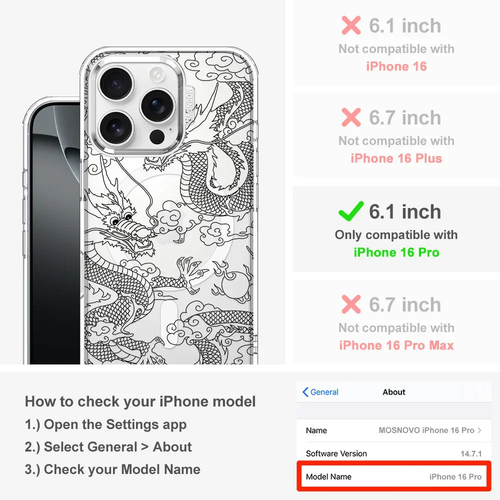 Black Dragon Phone Case - iPhone 16 Pro Case Clear With MagSafe