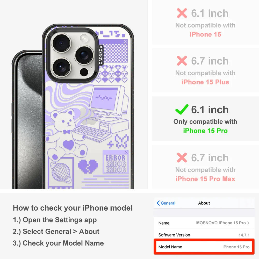 Y2K Aesthetic Phone Case - iPhone 15 Pro Case Clear Black ShockStone