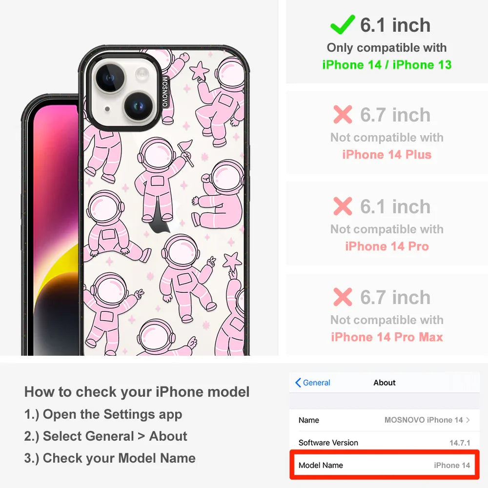 Pink Astronaut Phone Case - iPhone 13 Case Clear Black ShockStone