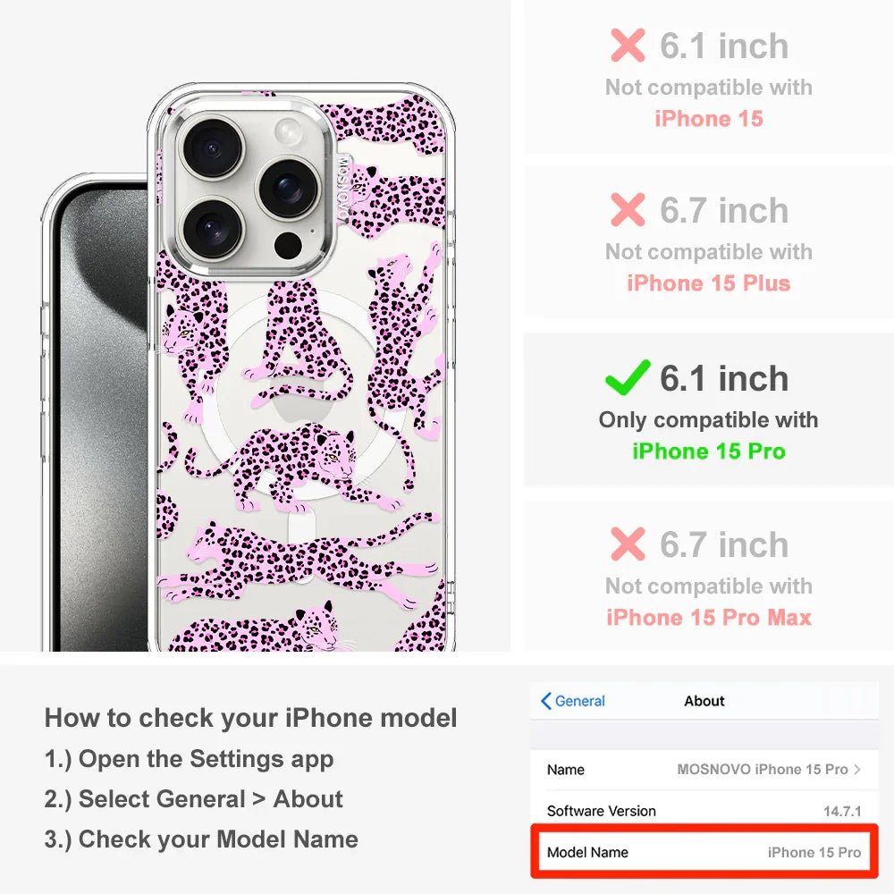 Pink Leopard Phone Case - iPhone 15 Pro Case Clear With MagSafe