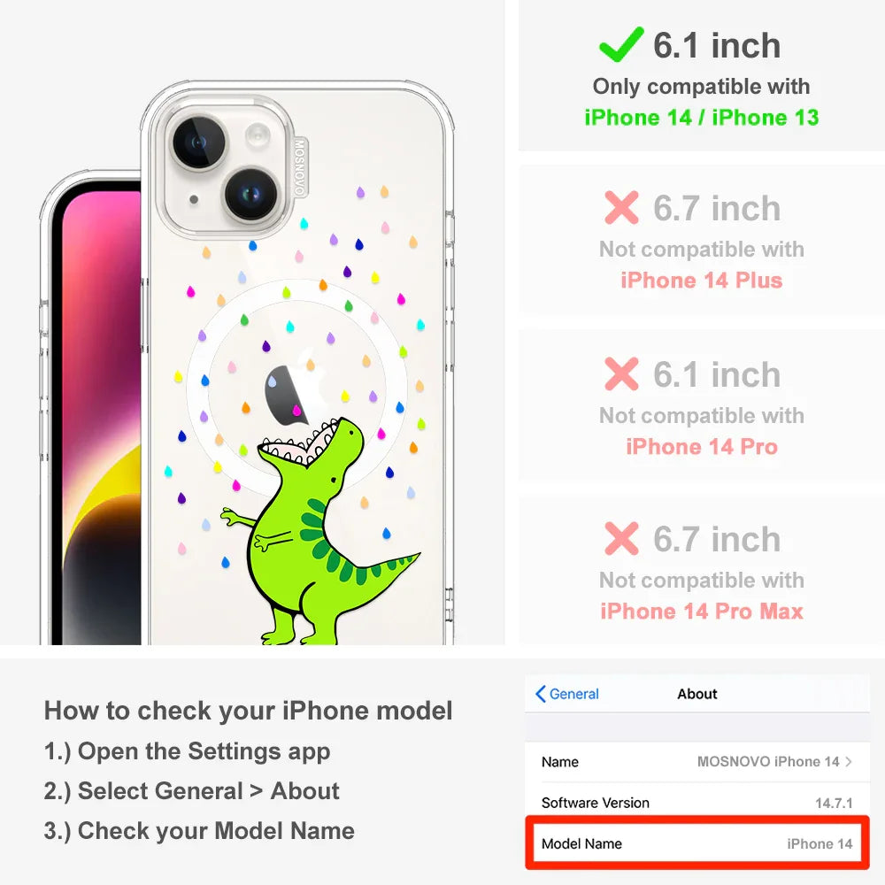 Rainbow Dinosaur Phone Case - iPhone 13 Case Clear With MagSafe