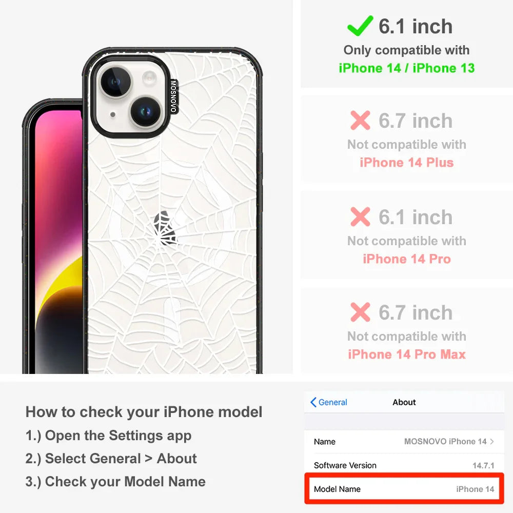 Spider Web Phone Case - iPhone 13 Case Clear Black ShockStone With MagSafe