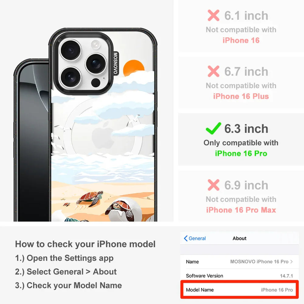 Baby Sea Turtle Phone Case - iPhone 16 Pro Case Clear Black ShockStone With MagSafe