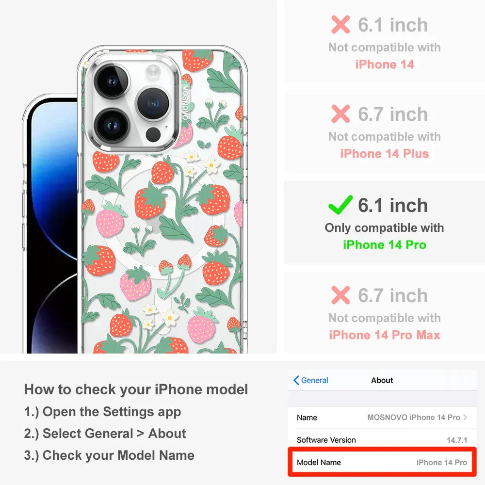 Cute Strawberry Phone Case - iPhone 14 Pro Case Clear With MagSafe