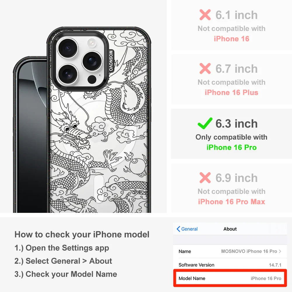 Black Dragon Phone Case - iPhone 16 Pro Case Clear Black ShockStone With MagSafe