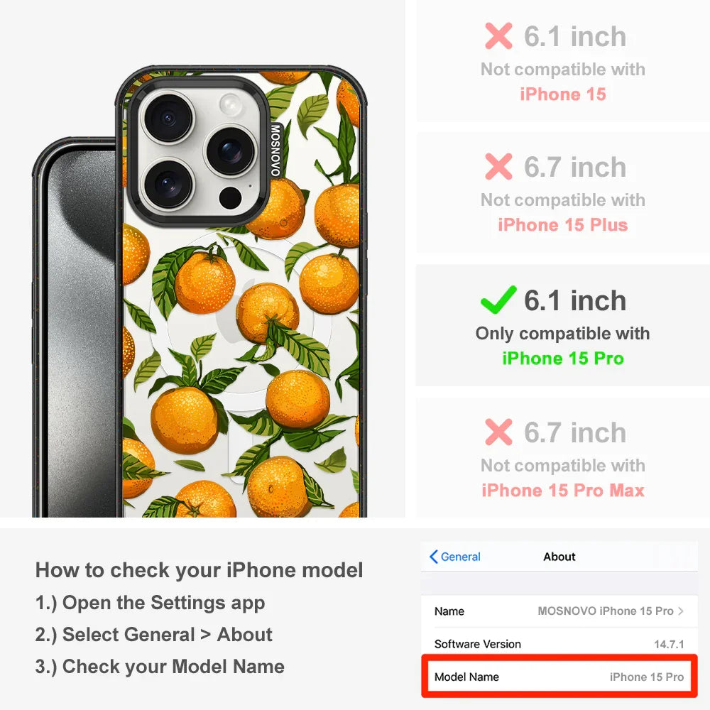 Tangerine Phone Case - iPhone 15 Pro Case Clear Black ShockStone With MagSafe