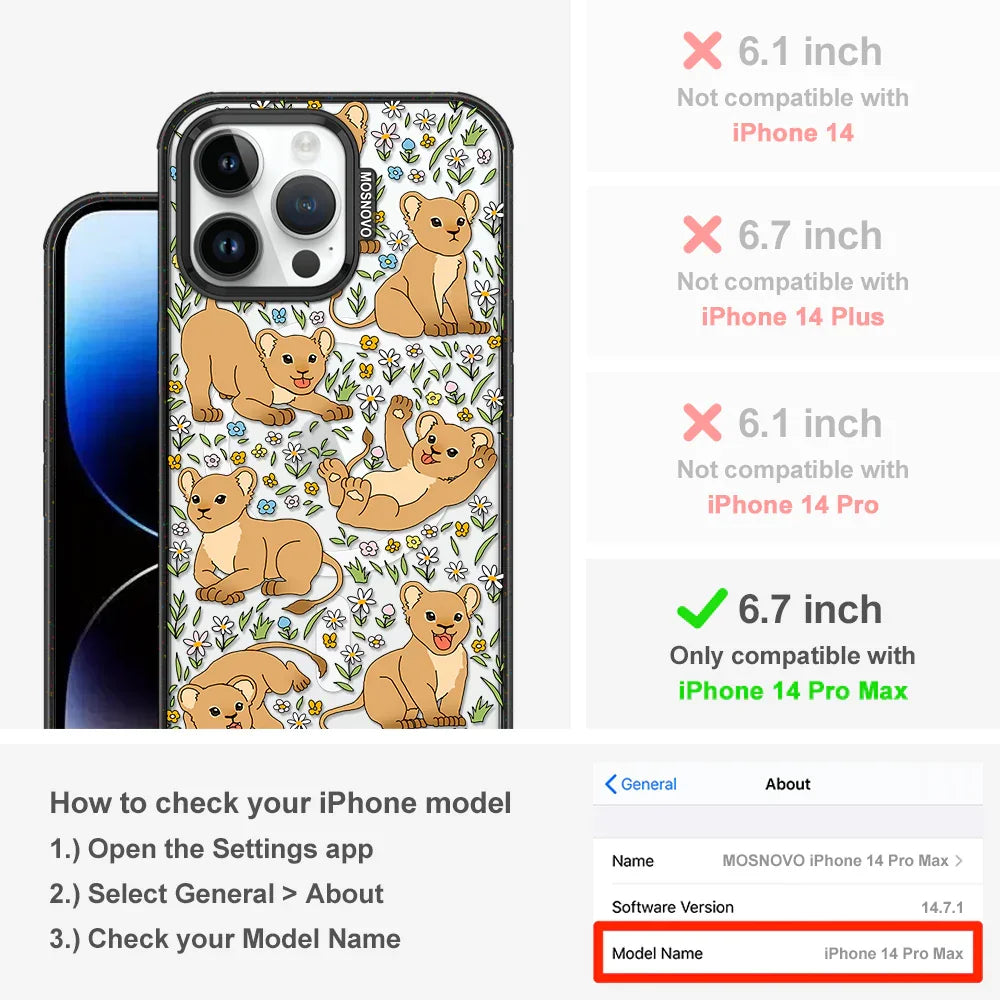 Cute Lion Phone Case - iPhone 14 Pro Max Case Clear Black ShockStone With MagSafe