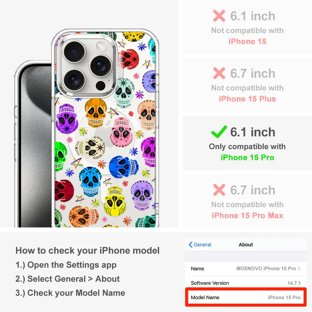 Sugar Skull Phone Case - iPhone 15 Pro Case Clear With MagSafe