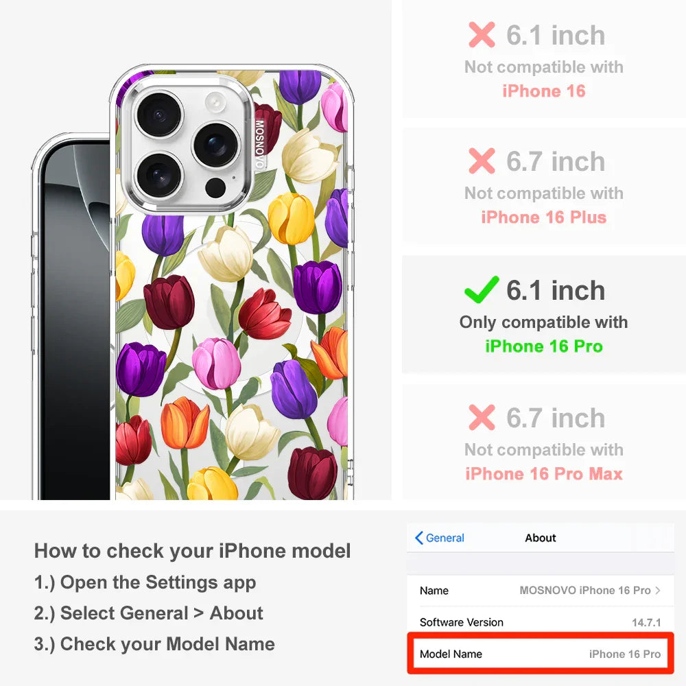 Colorful Tulips Phone Case - iPhone 16 Pro Case Clear With MagSafe