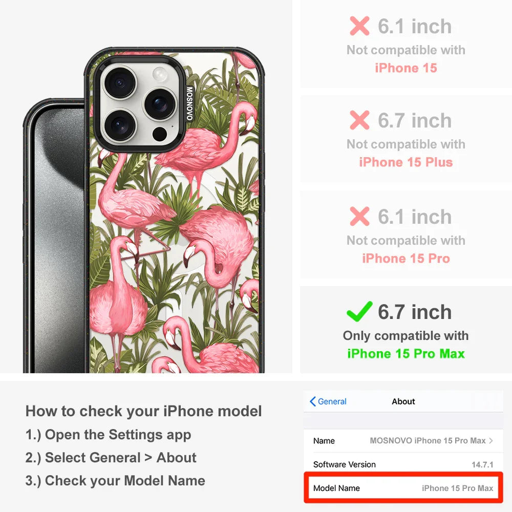 Flamingo Art Phone Case - iPhone 15 Pro Max Case Clear Black ShockStone With MagSafe