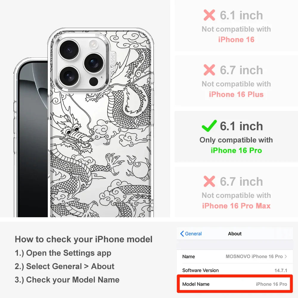 Black Dragon Phone Case - iPhone 16 Pro Case Clear