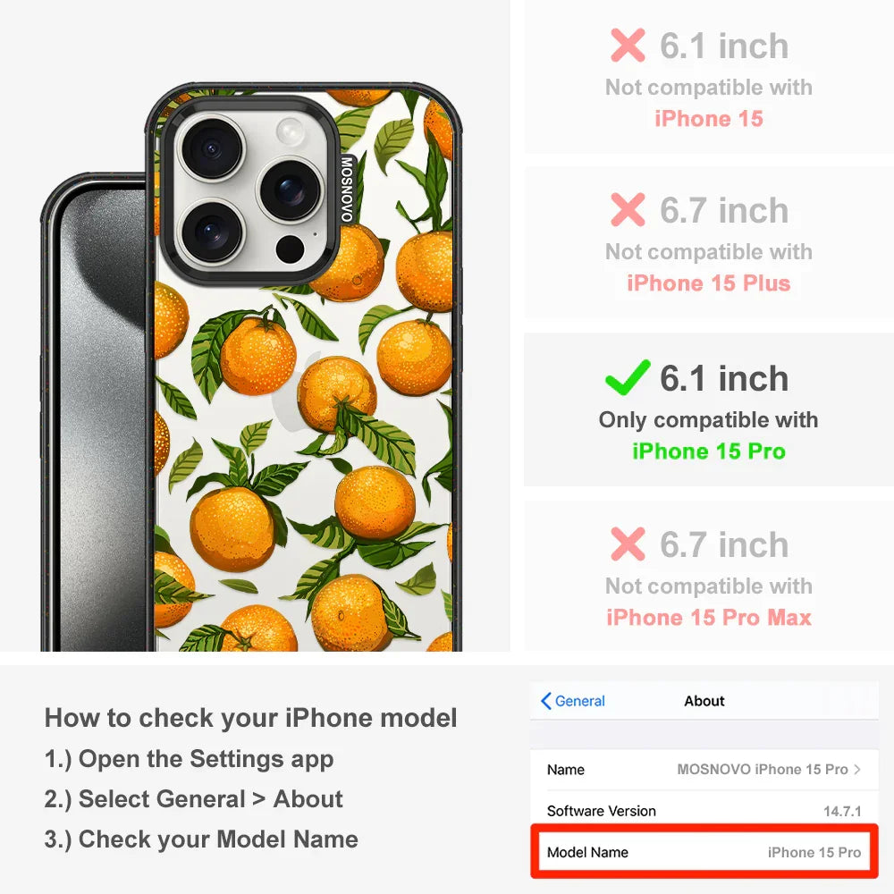 Tangerine Phone Case - iPhone 15 Pro Case Clear Black ShockStone