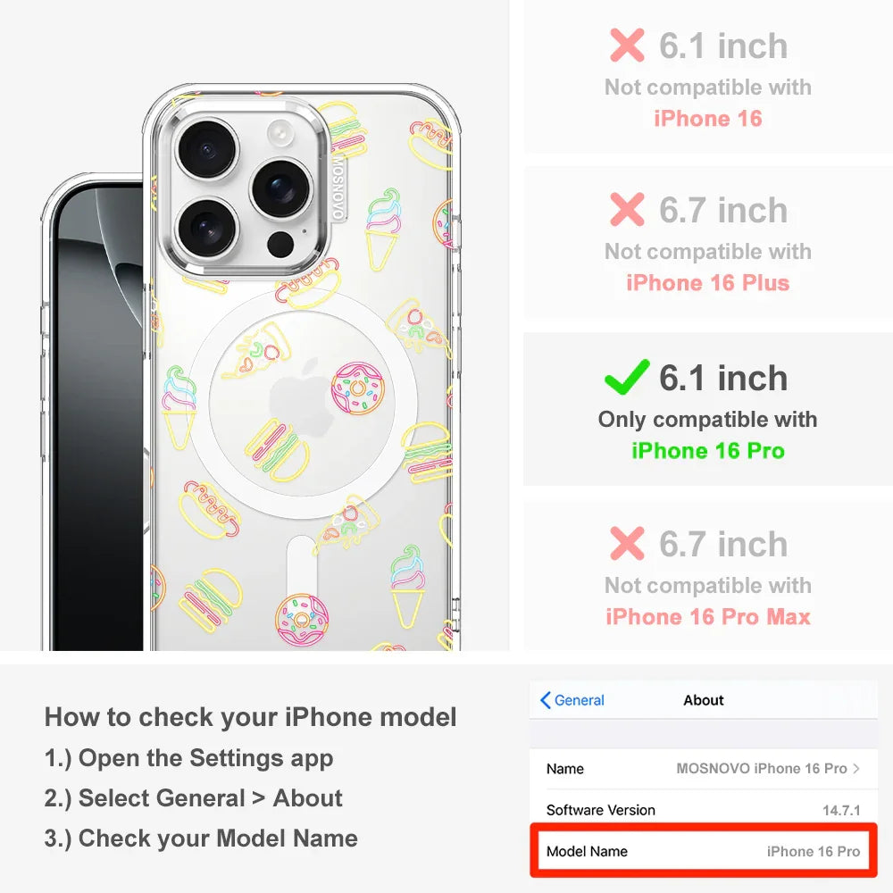 Neon Junk Food Phone Case - iPhone 16 Pro Case Clear With MagSafe