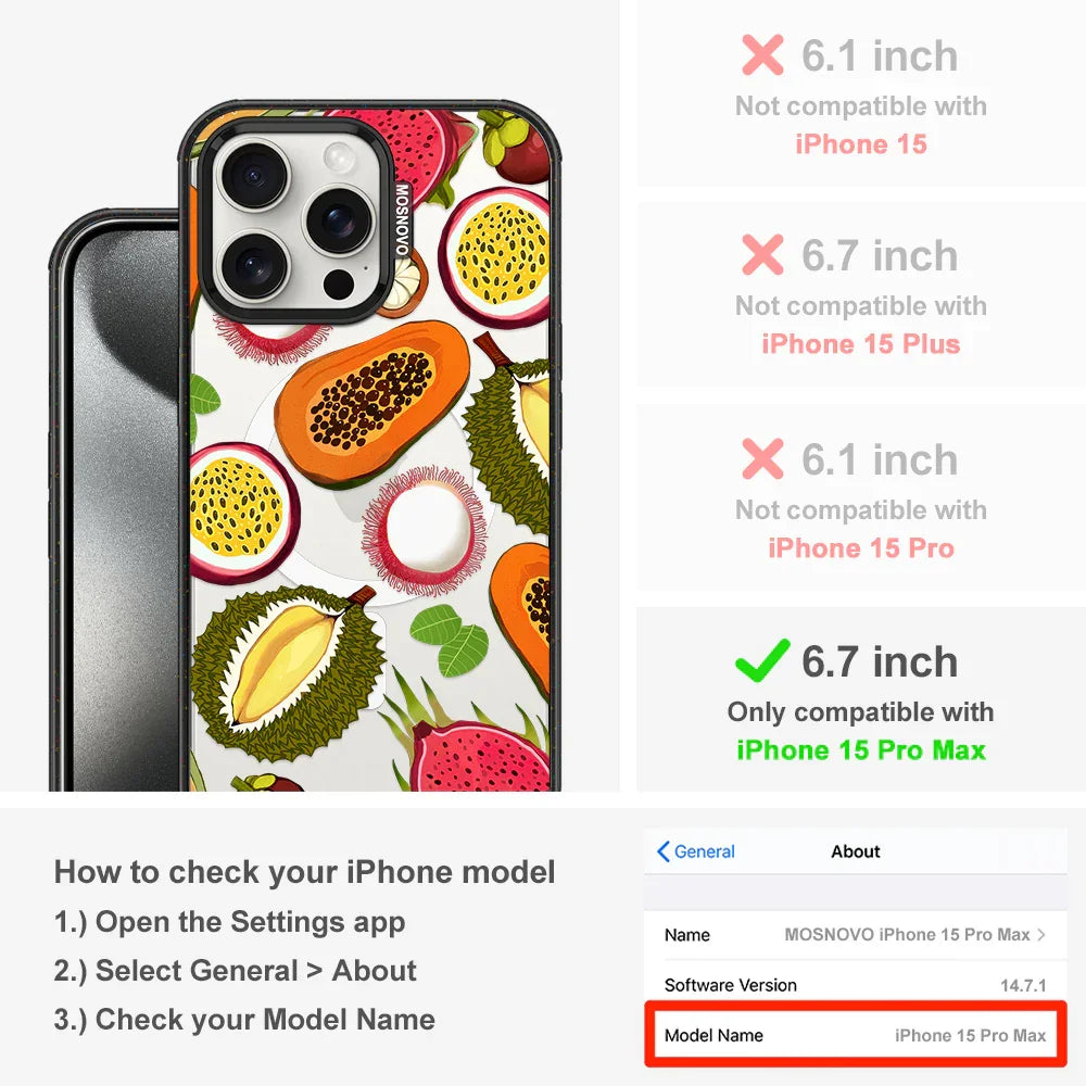Tropical Fruits Phone Case - iPhone 15 Pro Max Case Clear Black ShockStone With MagSafe