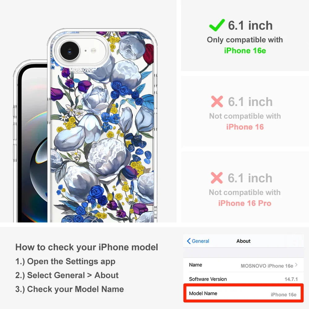 Purple Blue Floral Phone Case - iPhone 16e Case Clear With MagSafe