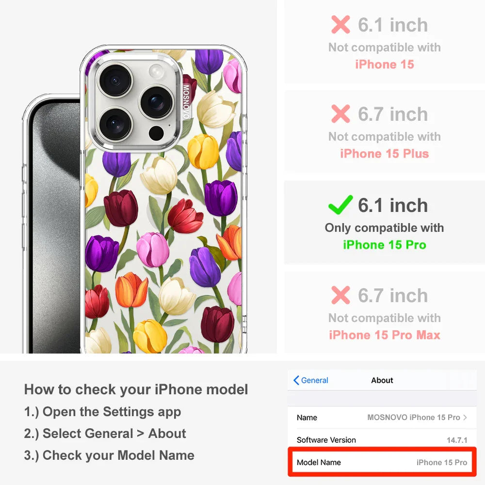 Colorful Tulips Phone Case - iPhone 15 Pro Case Clear