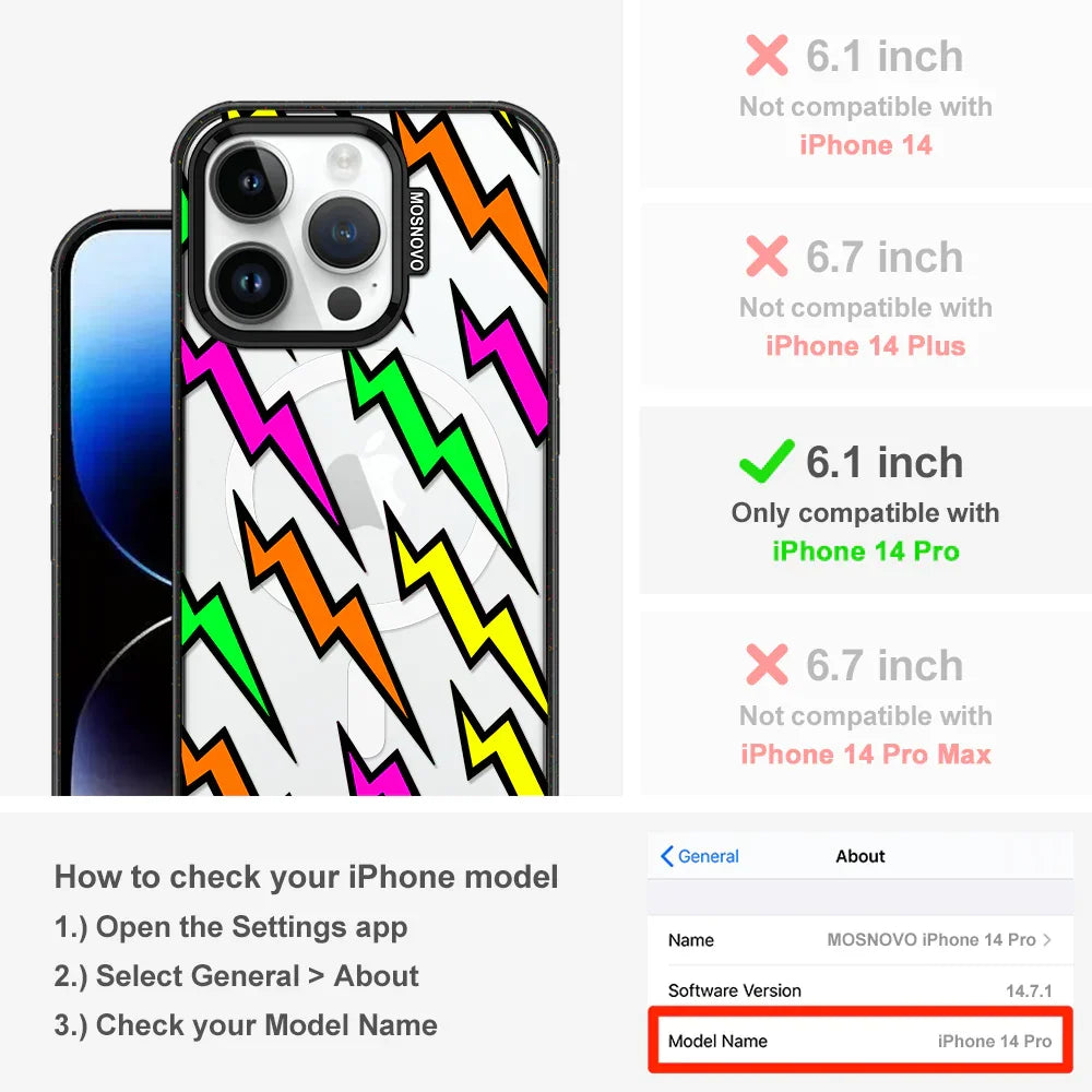 Colorful Lightning Phone Case - iPhone 14 Pro Case Clear Black ShockStone With MagSafe