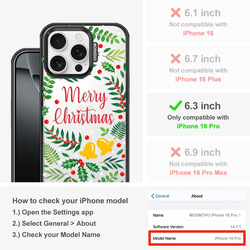 Merry Christmas Phone Case - iPhone 16 Pro Case Clear Black ShockStone