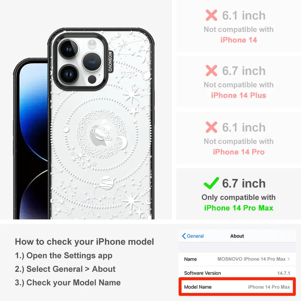 White Galaxy Phone Case - iPhone 14 Pro Max Case Clear Black ShockStone
