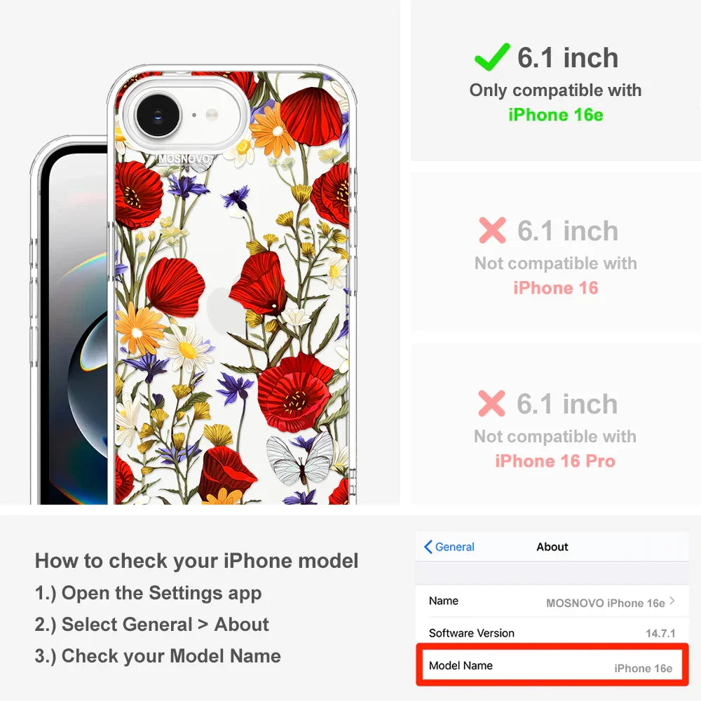 Poppy Floral Phone Case - iPhone 16e Case MOSNOVO Poppy Floral Phone Case - iPhone 16e Case MOSNOVO