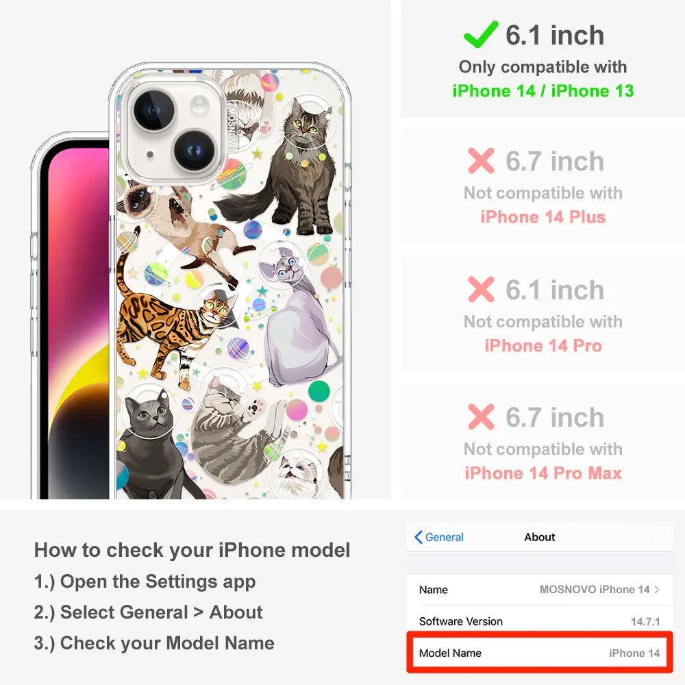 Space Cat Phone Case - iPhone 14 Case Clear With MagSafe