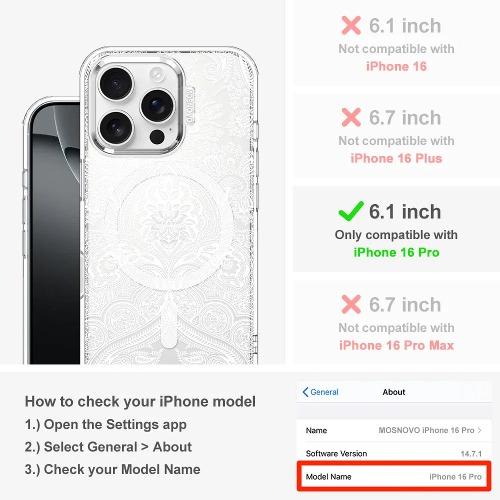 White Damask Phone Case - iPhone 16 Pro Case Clear With MagSafe