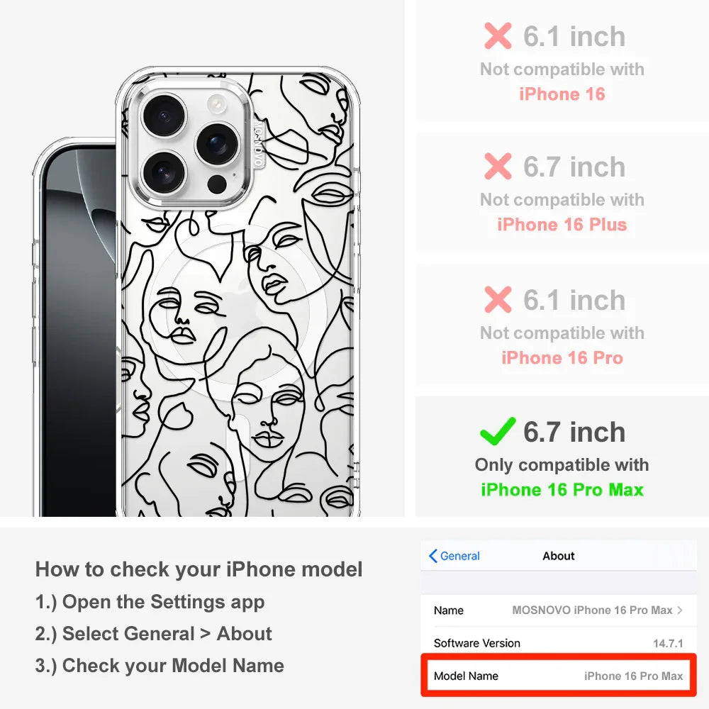 Abstract Face Line Art Phone Case - iPhone 16 Pro Max Case Clear With MagSafe